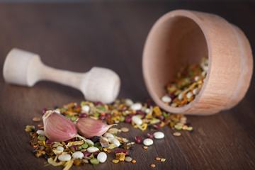 Wooden mortar for pounding spices