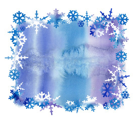 Watercolor background with snow flakes