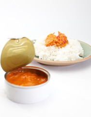 Red curry in can with rice