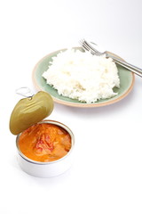 Red curry in can with rice