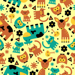 Seamless pattern with cute funny animals