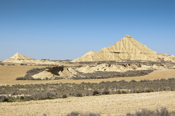 Semi-desert landscape in Bardenas Reales, Navarre, Spain