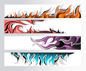 Set of 4 colorful fire decorative horizontal banners.