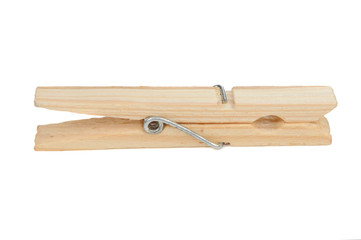 Wooden Clothespin Isolated on White Background