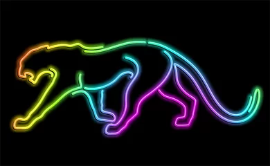 Crédence de cuisine en verre imprimé Dessiner Panther Big Cat Psychedelic Neon Light-Pantera Psichedelico