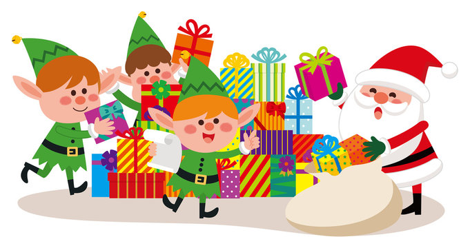 クリスマス　サンタクロース　エルフ　プレゼントの準備