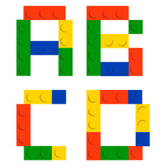 Alphabet set made of toy construction brick blocks isolated iso