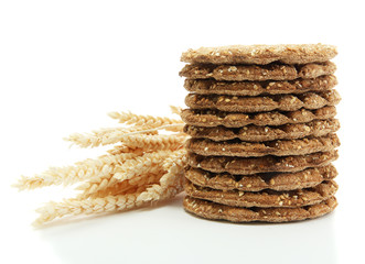 tasty crispbread and ears, isolated on white