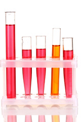 Test-tubes with a colorful solution isolated on white