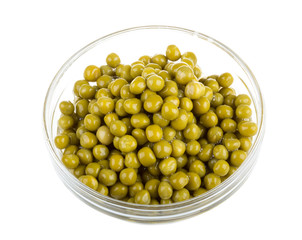 green peas, in a bowl, isolated, white background