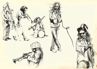 Plakat Muzycy - kolekcja rysunków ręcznych do wektora