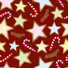 Seamless pattern with cookies on red background