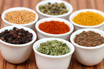 Colorful spices in pots