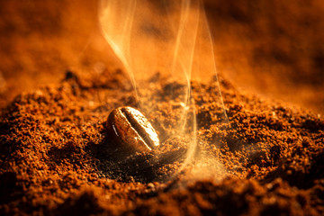 Closeup one burned coffee beans