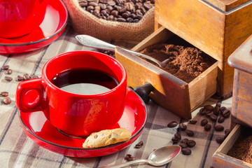 Freshly brewed black coffee