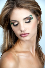 Fototapeta premium portrait of beautiful woman model face with beautiful make-up