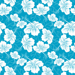 Seamless background with hibiscus flower. Hawaiian patterns