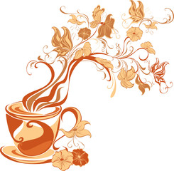 Floral tea with fragrant flower steam