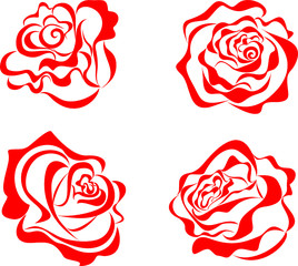 Stylized red roses isolated on white background
