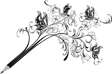 Creative floral pencil. Art concept, vector illustration