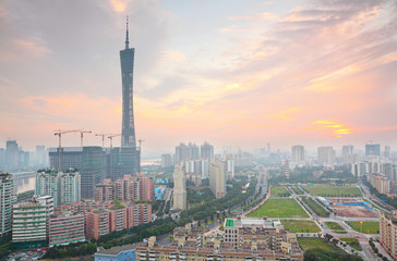 Guangzhou Pearl River and Canton TV Tower in China.
