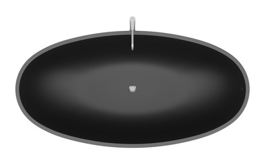 top view of modern black bathtub isolated on white background