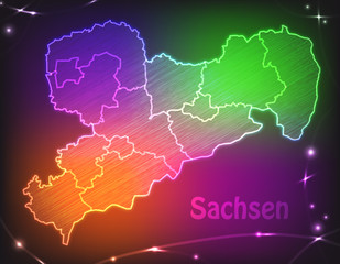 Bunte Karte von Sachsen als Scribble