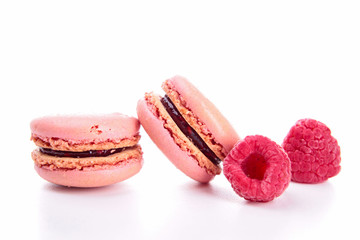 raspberry macaroons isolated on white