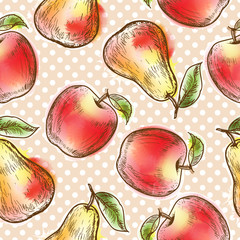 Seamless pattern with apples and pears