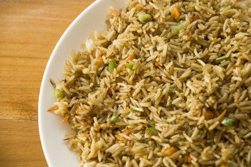 Indian cuisine: plate of vegetable fried rice