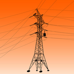 Silhouette of high voltage power lines.