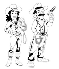 Fototapeta na wymiar Cowboy and Cowgirl - Vector Character Illustration