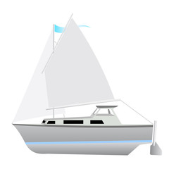 Sailing boat floating. Vector illustration.