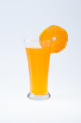 Orange juice and slices of orange  on white background