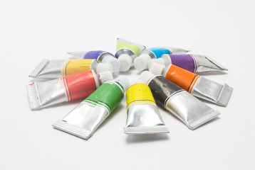 Row of water color tubes.