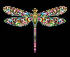 Garden poster Draw Dragonfly Psychedelic Art Design-Libellula Insetto Psichedelico