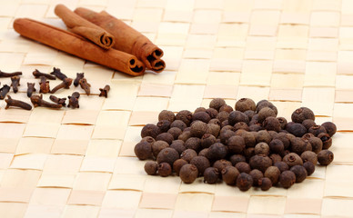 Collection of spices on a table mat