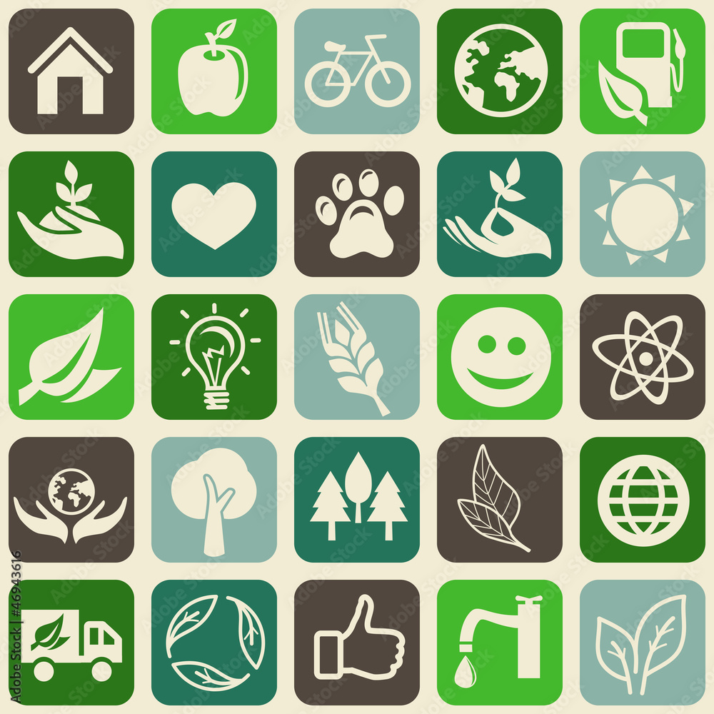 Poster seamless pattern with ecology signs and symbols