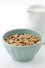 Delicious and healthy muesli with fresh milk
