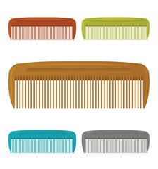 Set of plastic colorful hair comb. Vector