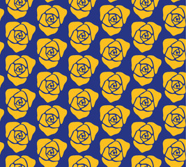 Yellow roses on blue background. Pattern
