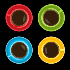 Colorful cups on black background