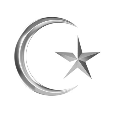 Silver cresent moon and star of Islam