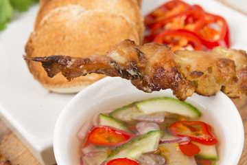 Moo Satay - Thai pork satay, cucumber & shallots relish & toast