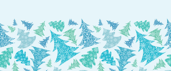 Snowflake Textured Christmas Trees Horizontal Seamless Pattern