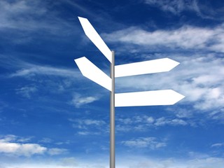 Signpost on beautiful background of blue sky. 3D render.