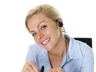 Charming girl with headset having a call