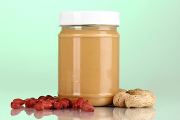 Delicious peanut butter in jar of peanut near