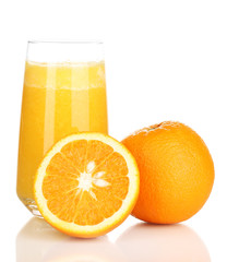 Glass of fresh orange juice isolated on white