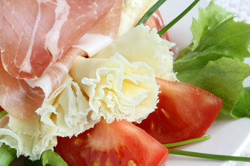 Salad with Swiss Cheese Speciality - Tete de Moine Rosettes